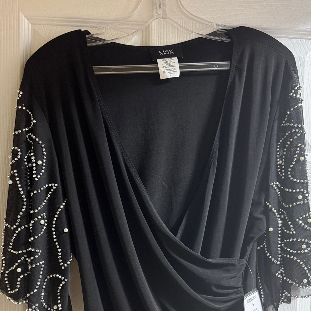 MSK Black  top with Beaded Sleeves